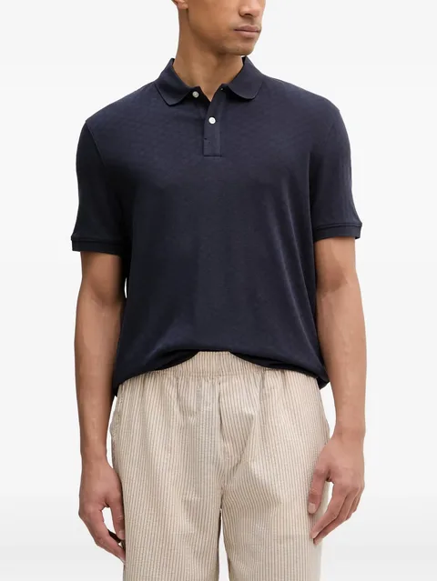 geometric-pattern short-sleeve polo shirt
