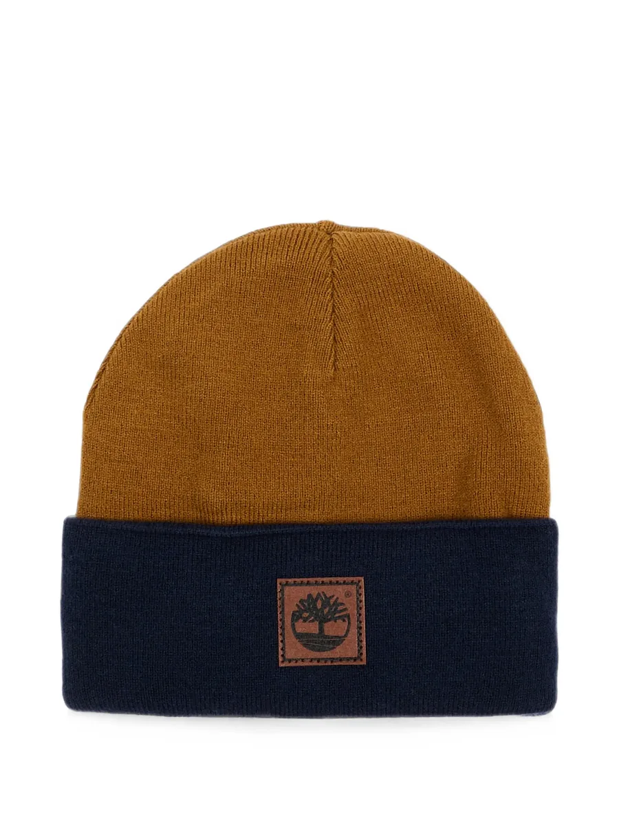 logo-patch colour-block beanie hat 1