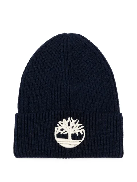 logo-embroidered ribbed-knit beanie hat