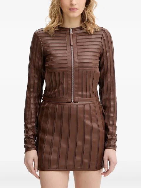 pleated collarless jacket