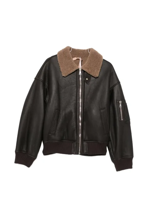 shearling-collar leather jacket