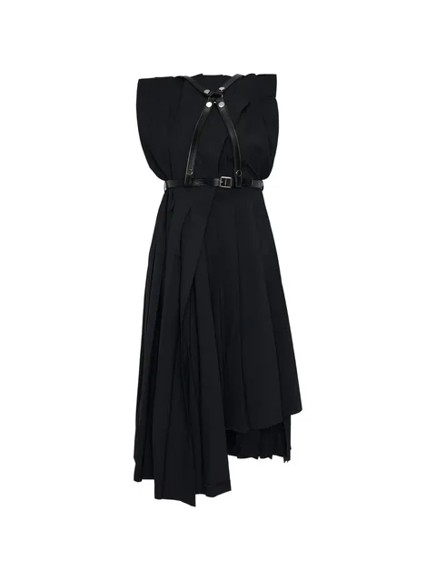 pleated harness midi  dress