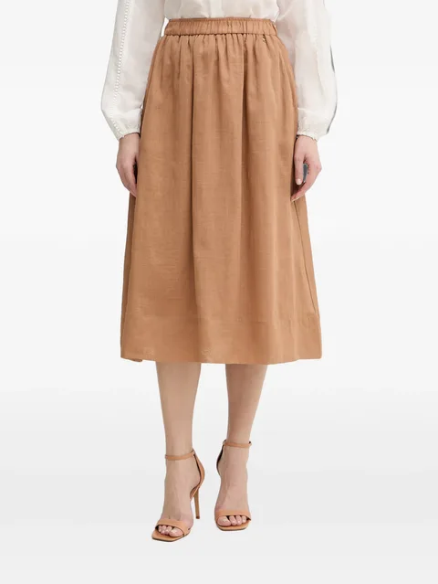 gathered elasticated-waist midi skirt