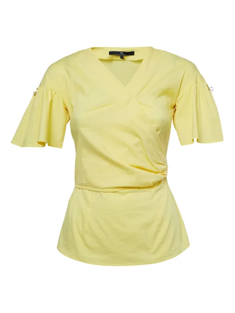 pre-owned wrap-front fluted-sleeve top