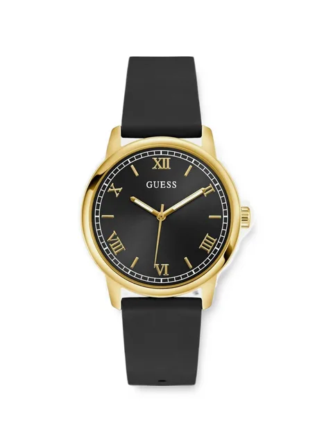 black gold-tone analog watch