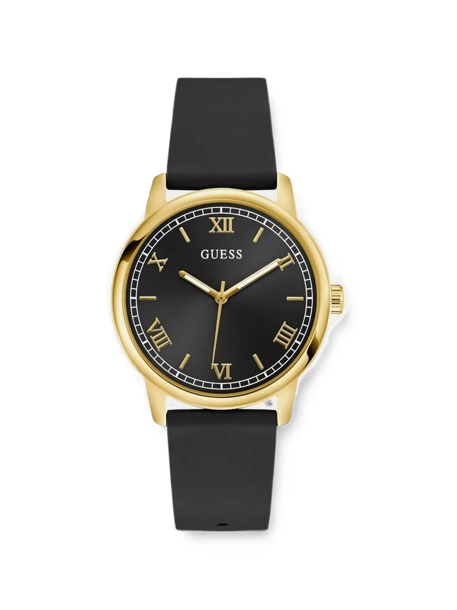 black gold-tone analog watch 1