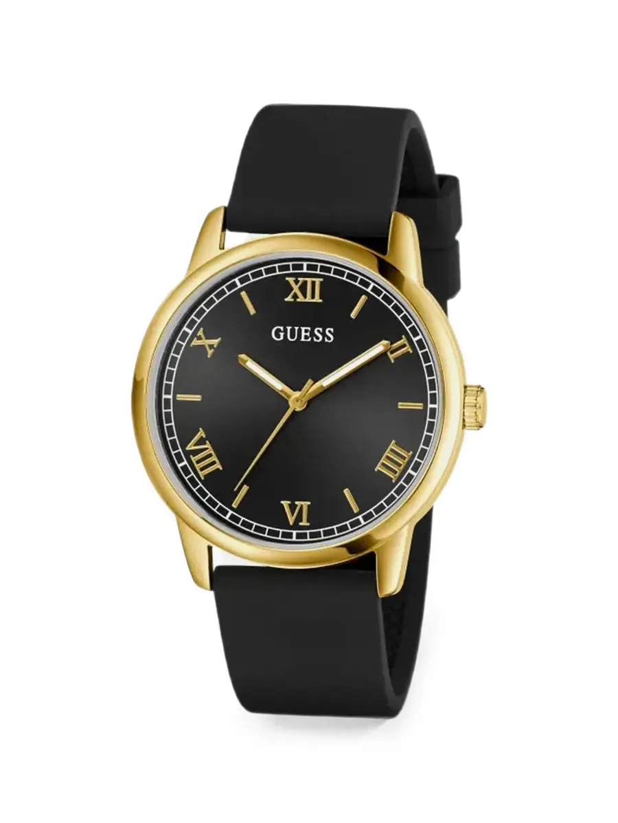 black gold-tone analog watch 3