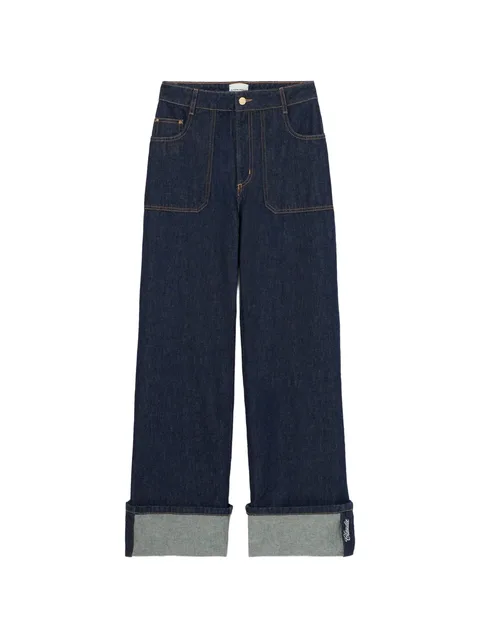 wide-leg jeans embroidered cuffs