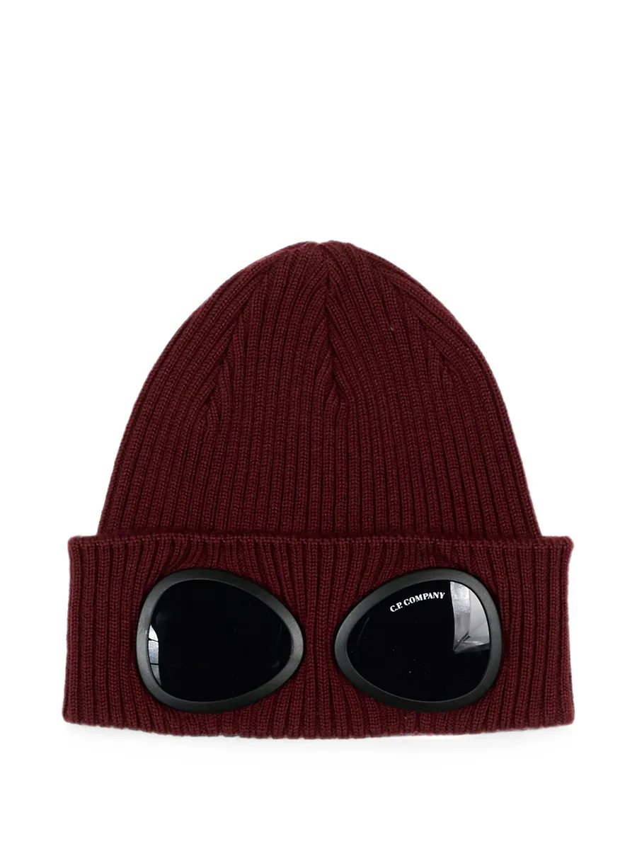Goggle ribbed-knit beanie hat 1