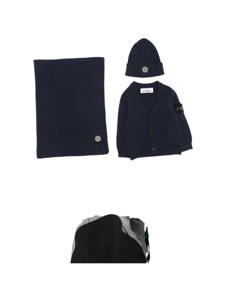 logo-patch ribbed-knit cardigan set 1