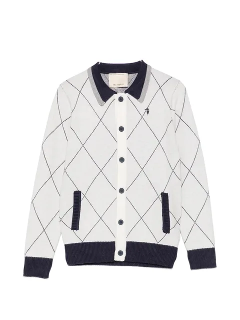 argyle-knit button-up cardigan