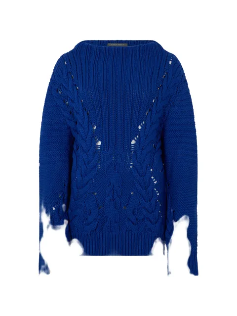 distressed-finish cable-knit sweater