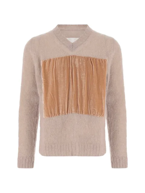 velvet-panelled V-neck sweater
