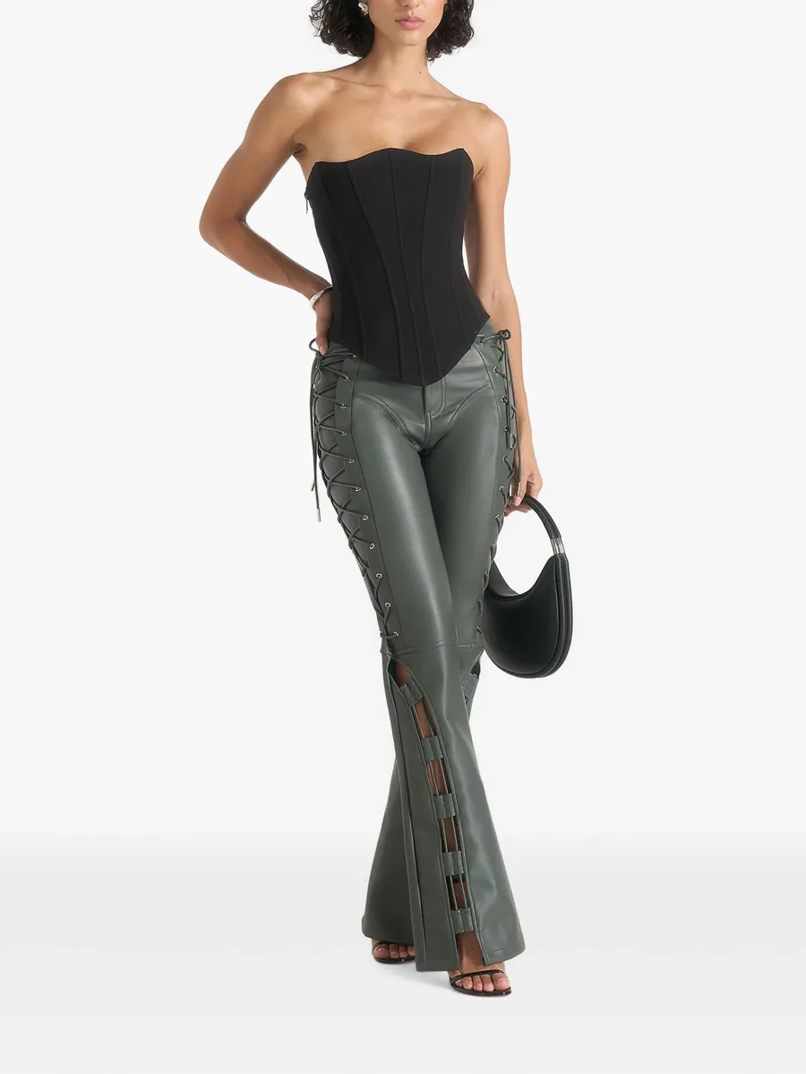 Ambre in olive leather lace up flared trousers 2