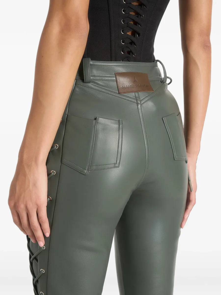 Ambre in olive leather lace up flared trousers 6