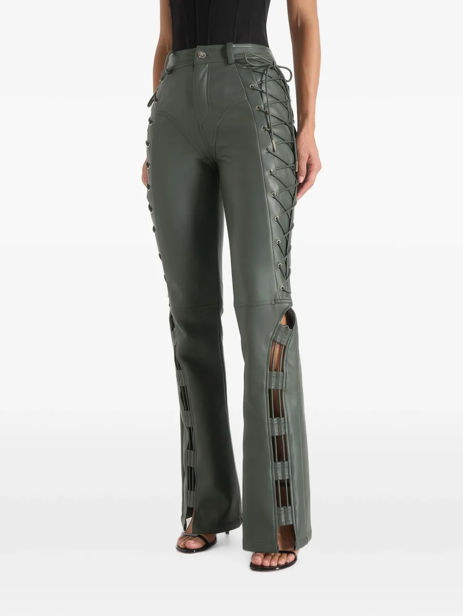 Ambre in olive leather lace up flared trousers 3