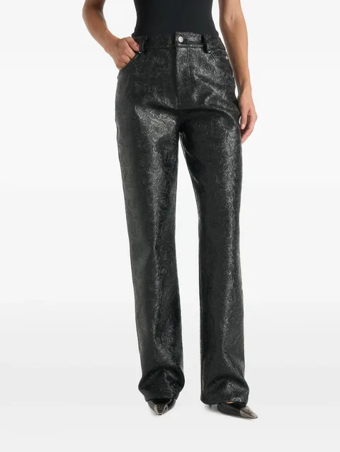 Ruth in black embossed-leather mid-rise trousers