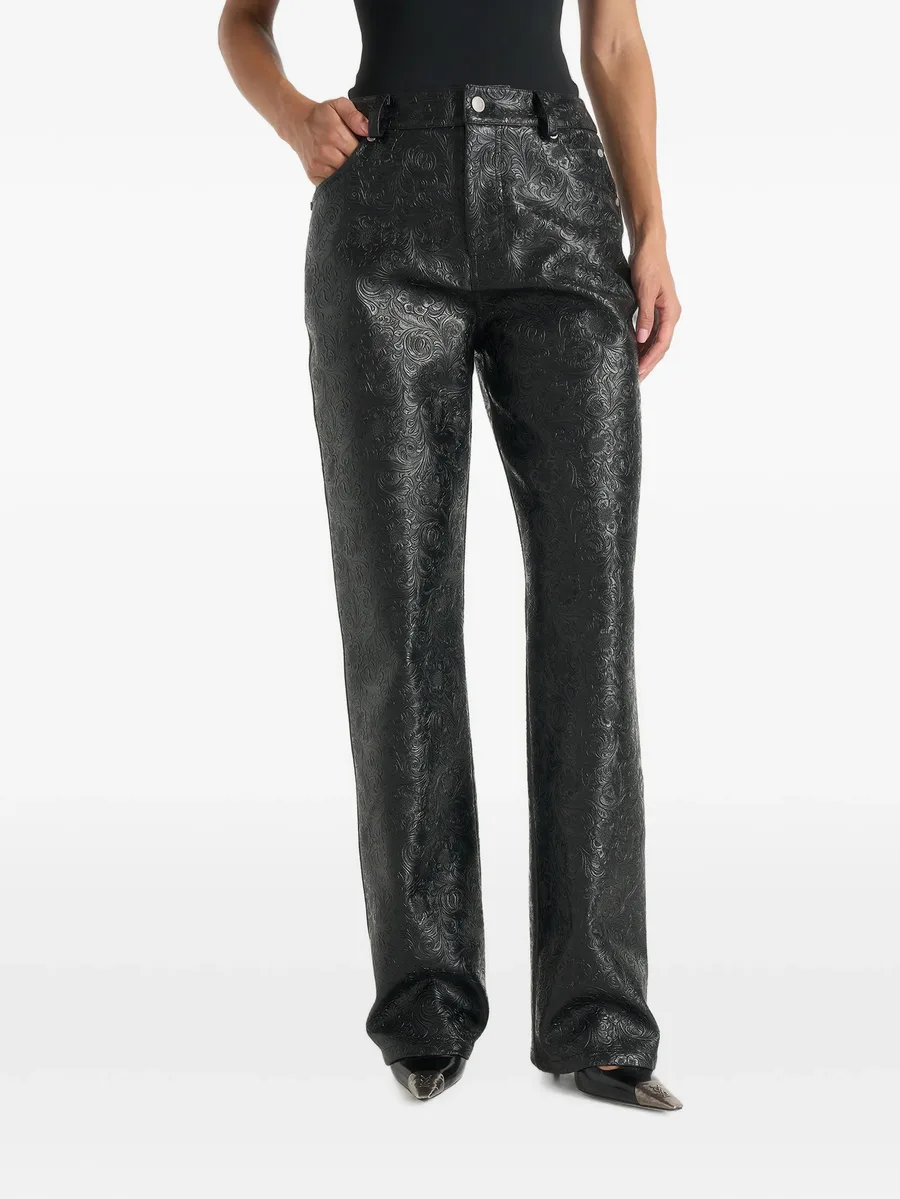 Ruth in black embossed-leather mid-rise trousers 1