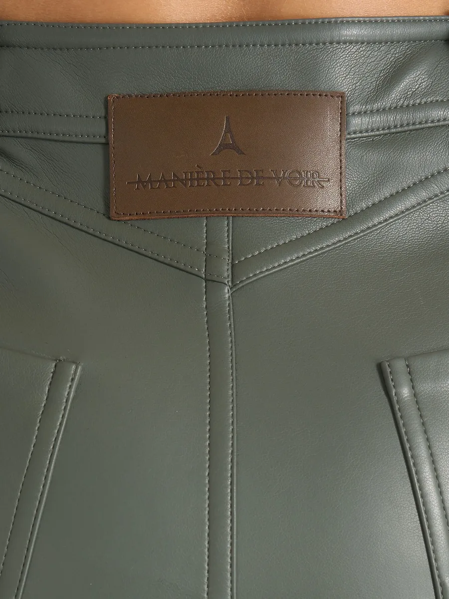 Ambre in olive leather lace up flared trousers 7
