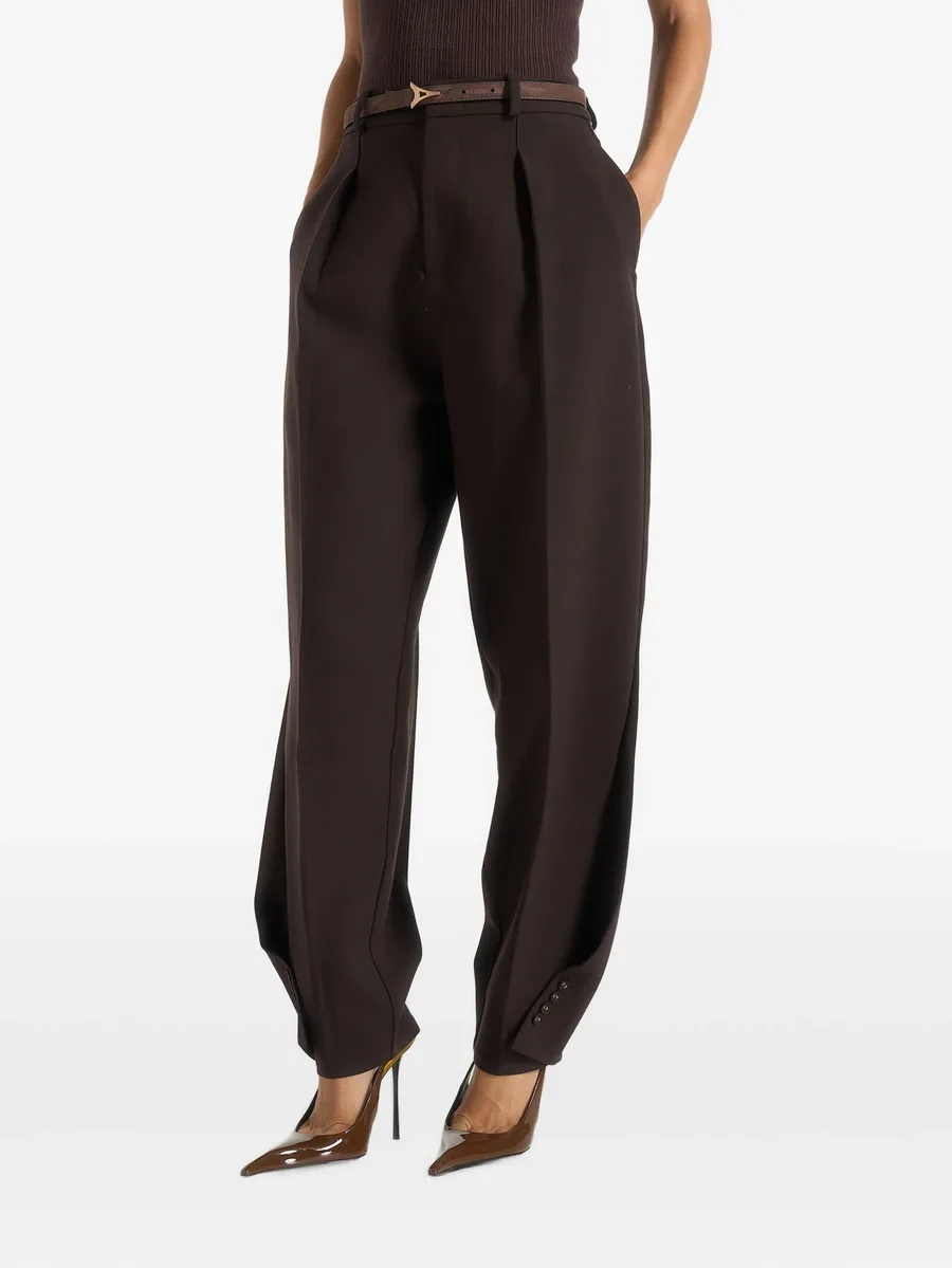 Sophie in brown twist leg tailored trousers 3