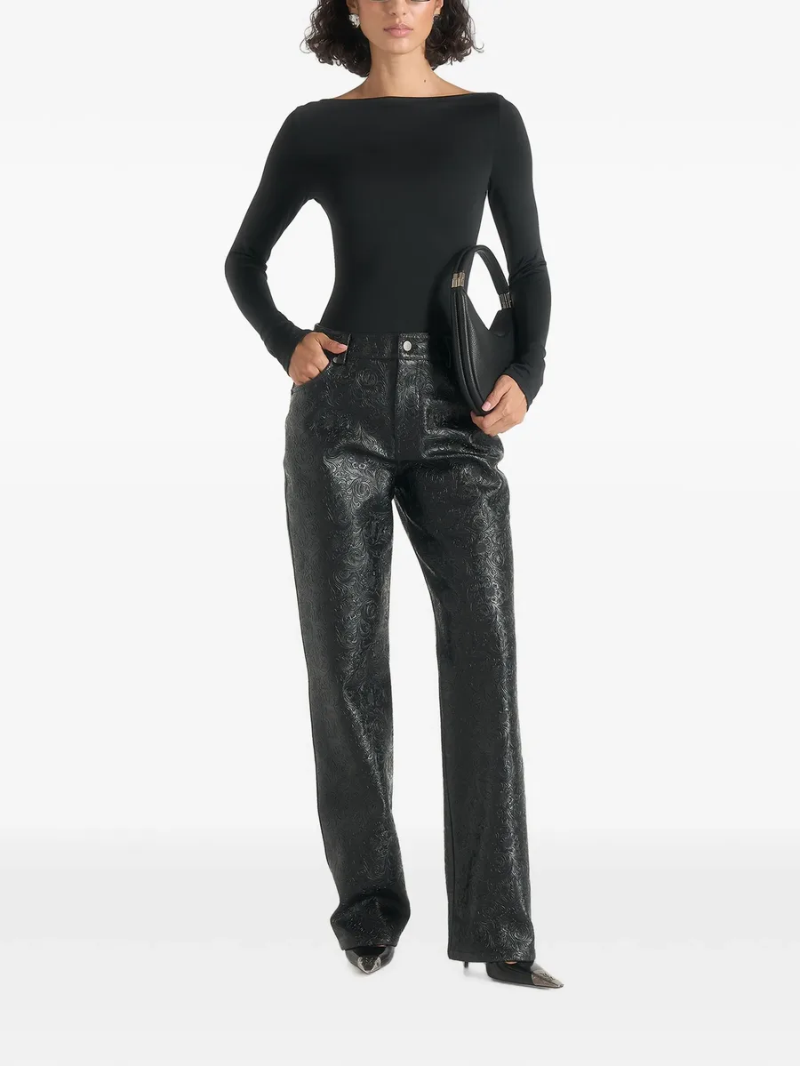 Ruth in black embossed-leather mid-rise trousers 2