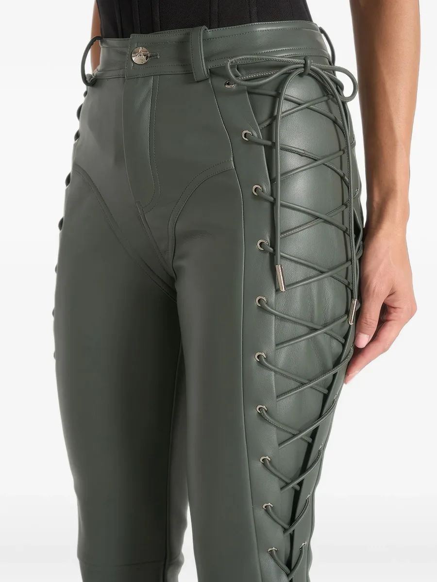 Ambre in olive leather lace up flared trousers 5