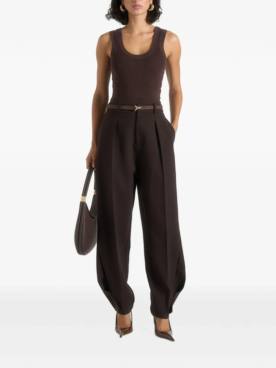 Sophie in brown twist leg tailored trousers 2