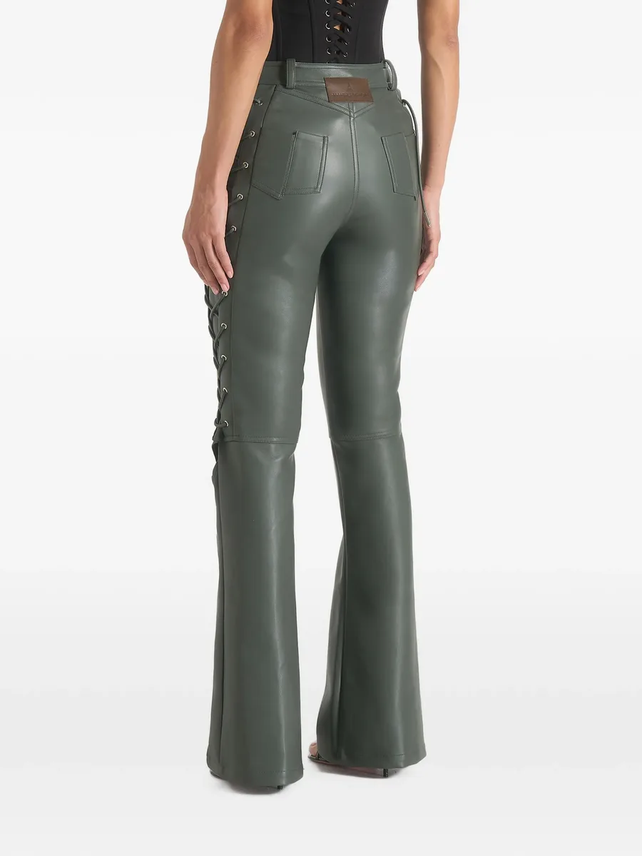 Ambre in olive leather lace up flared trousers 4