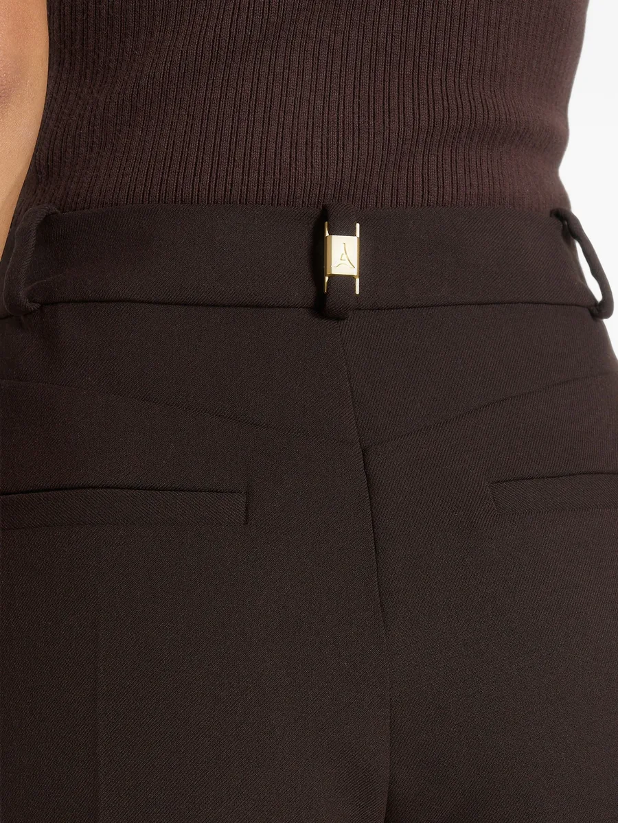 Sophie in brown twist leg tailored trousers 5