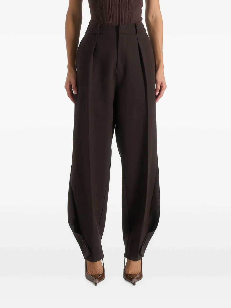 Sophie in brown twist leg tailored trousers 1