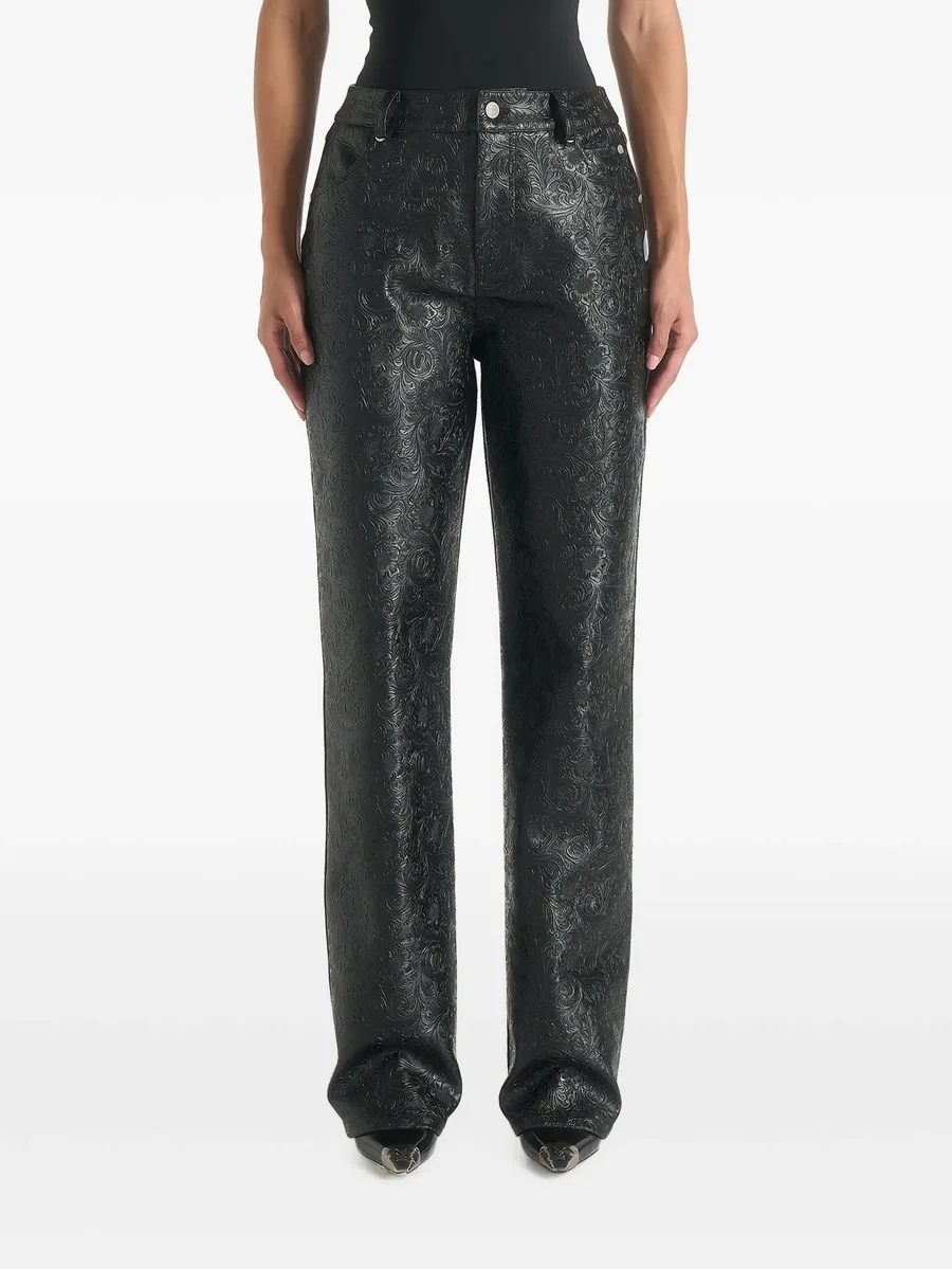 Ruth in black embossed-leather mid-rise trousers 3