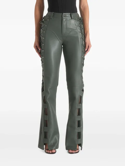 Ambre in olive leather lace up flared trousers