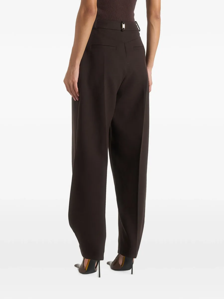 Sophie in brown twist leg tailored trousers 4
