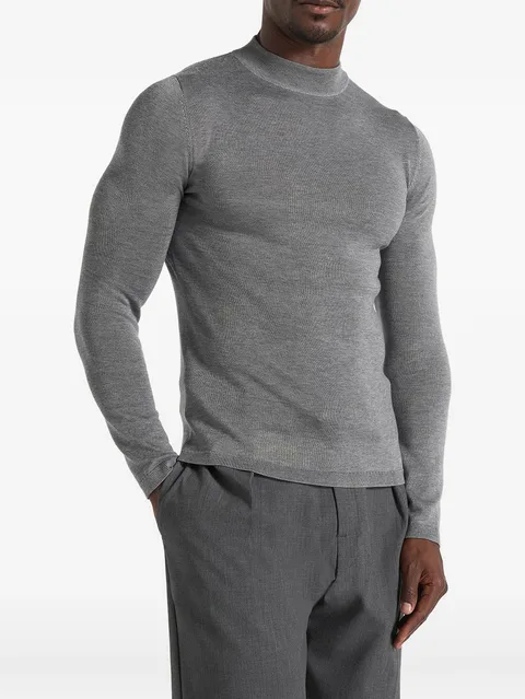 KW003 in grey fitted mock neck wool-blend jumper