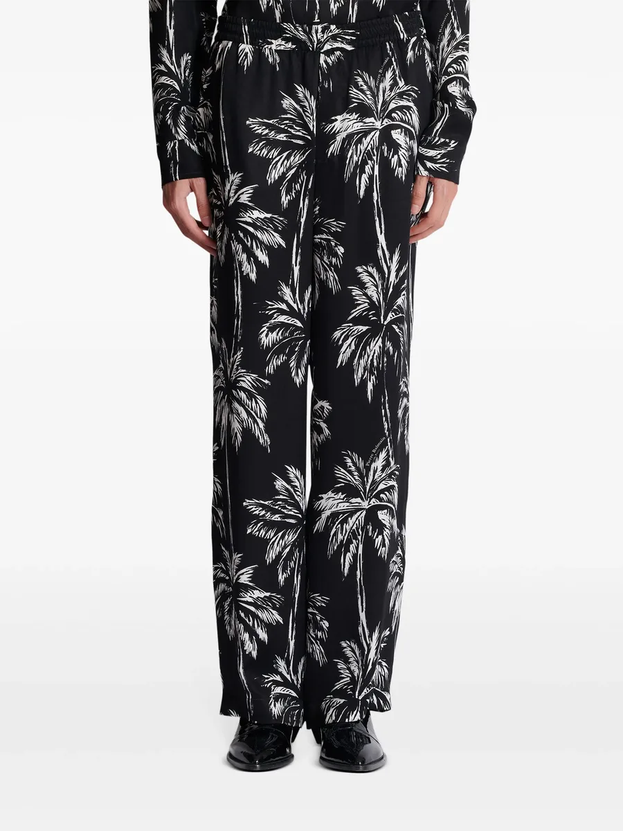 palm tree-print satin trousers 10