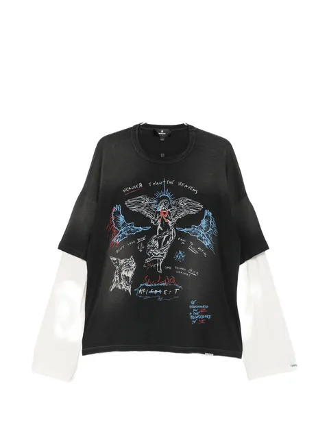 graphic-print layered-sleeve T-shirt