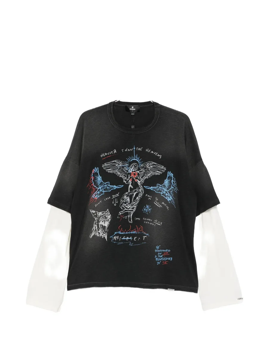 graphic-print layered-sleeve T-shirt 1