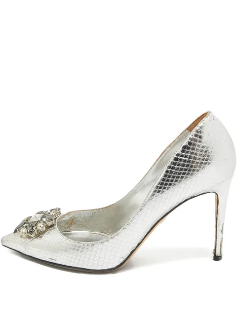 snakeskin embellishment pumps
