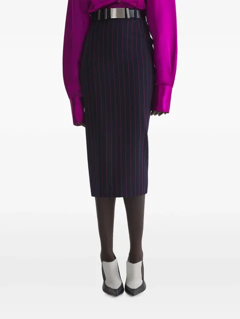 pinstripe midi pencil skirt