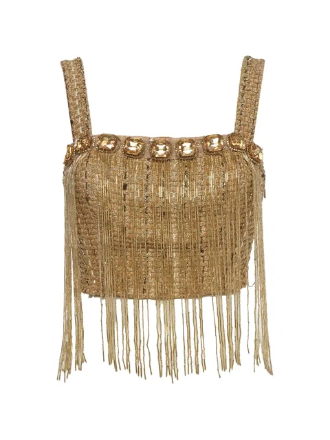 sequin-embroidered tweed top
