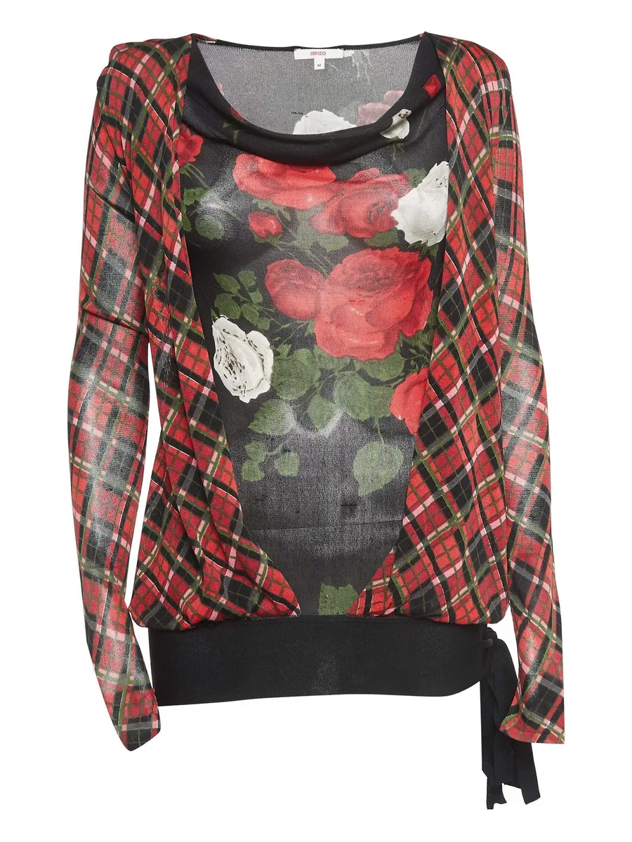 plaid rose-print top 2
