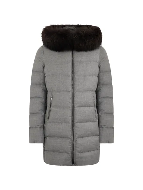 fur-trim padded single-breasted coat