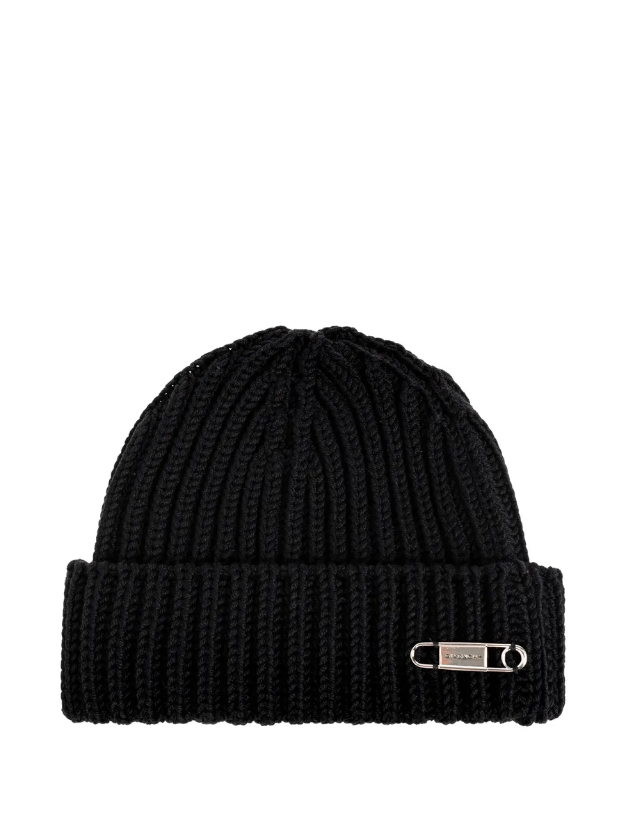 logo-plaque ribbed beanie hat 1