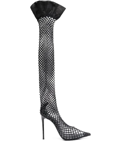 Gilda fishnet thigh-high boots