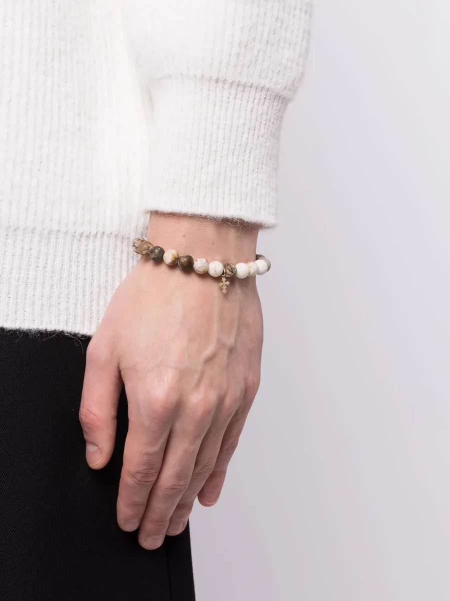 браслет Cross Charm из желтого золота с бусинами 3
