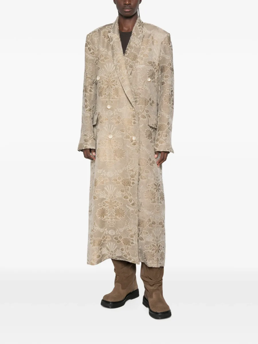 floral-jacquard double-breasted coat 2