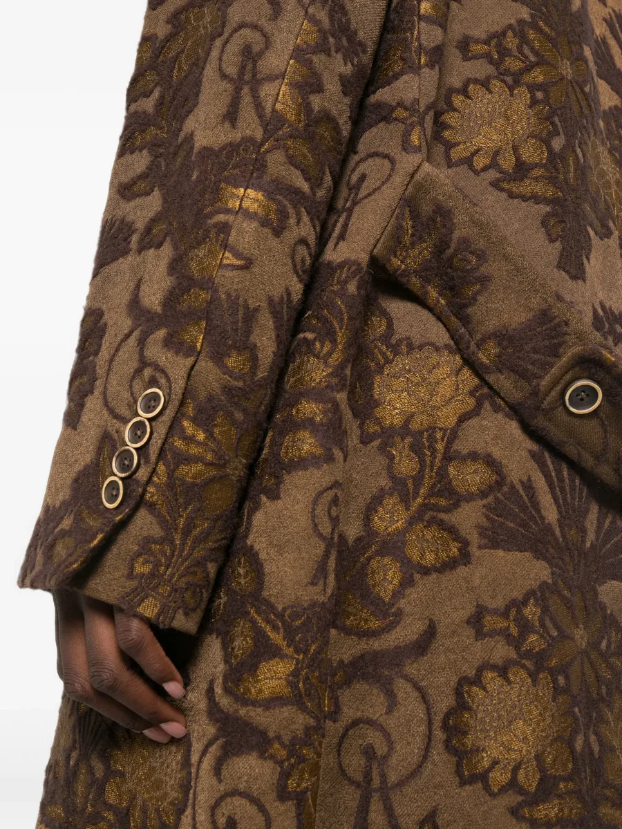 floral-jacquard double-breasted coat 5