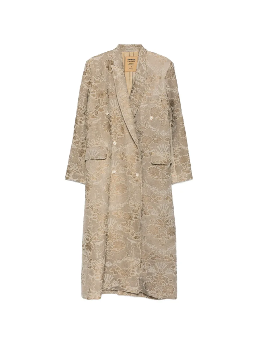floral-jacquard double-breasted coat 1