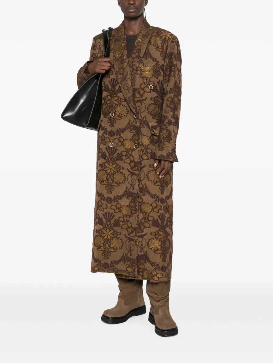 floral-jacquard double-breasted coat 2