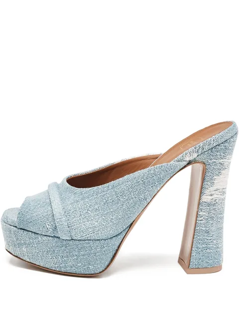 Pre-Owned 130mm denim platform mules
